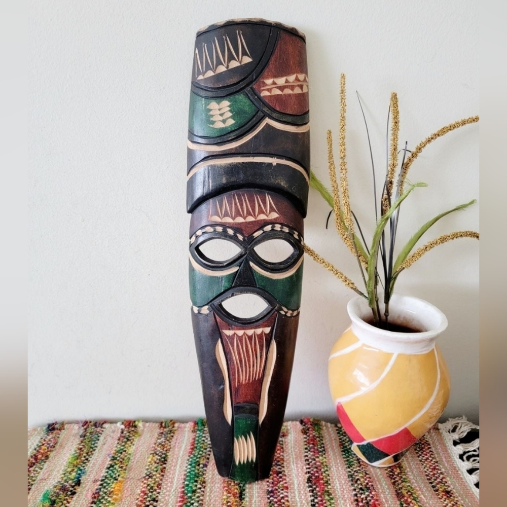 Boho chic bohemian Tiki wood home wall hanging decor - Picture 1 of 4